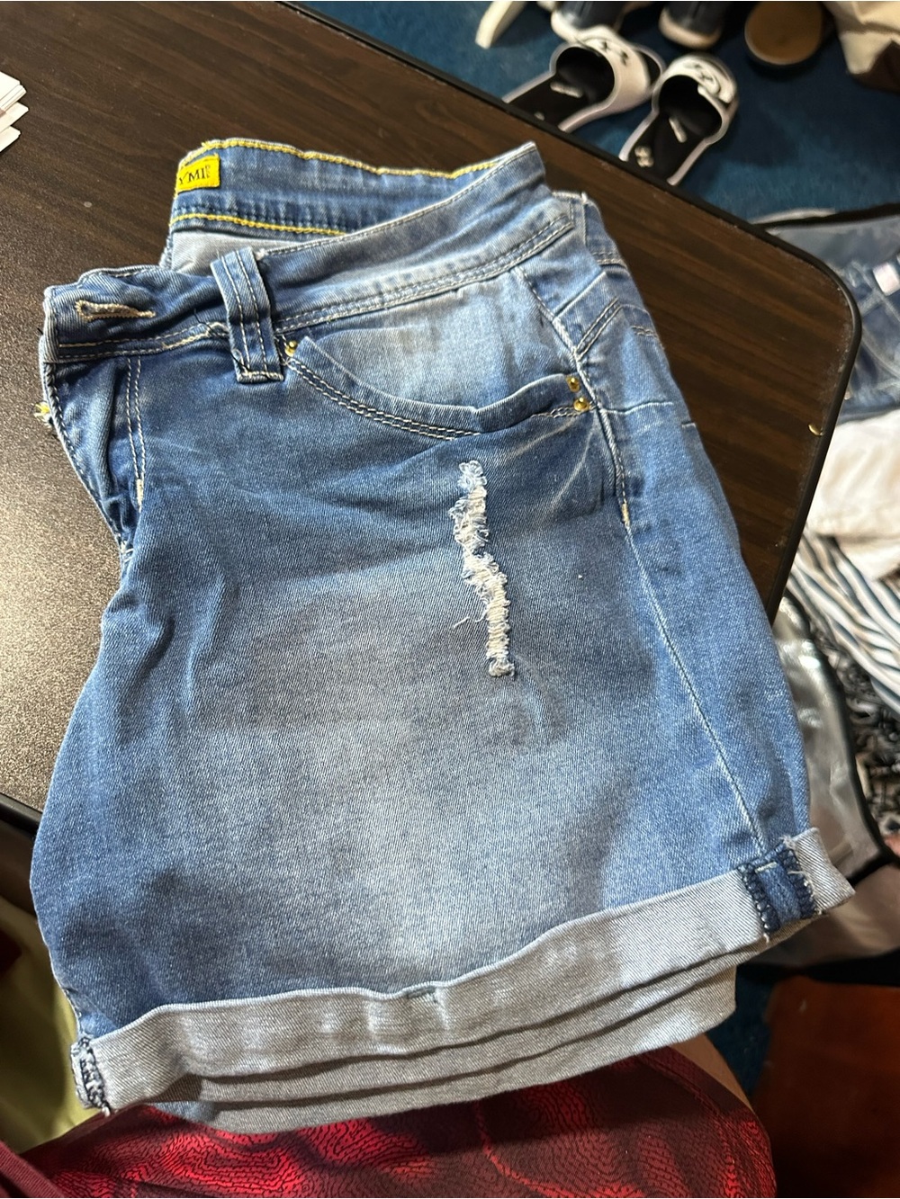 Women’s Blue Denim Jean Shorts - Casual Rolled Hem